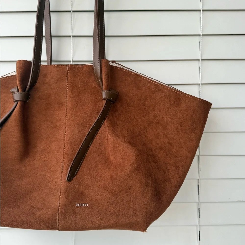 LARGE Tote Bag - CHOCOLATE Faux SUEDE Shoulder Bag Everyday Basic - Picture 2 of 8